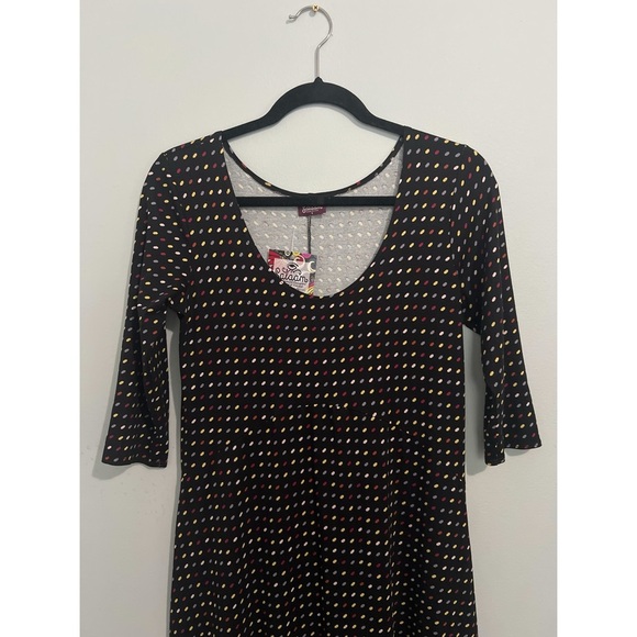 Salaam Dress Women’s Small Black Multi Polka Dot Scoop Neck 3/4 Sleeves - Picture 4 of 12